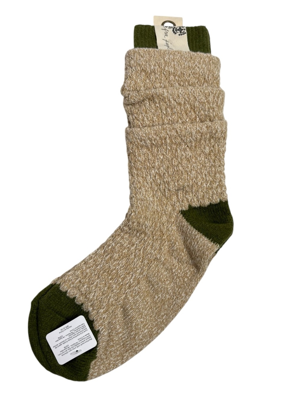 FREE PEOPLE Slouch Socks in Tan with Olive Accents NWT